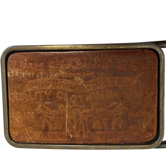 Vintage 70s Levis Leather Belt Mens 36 Stamped Logo Buckle Hand Stained 1265-3 - Picture 2 of 12